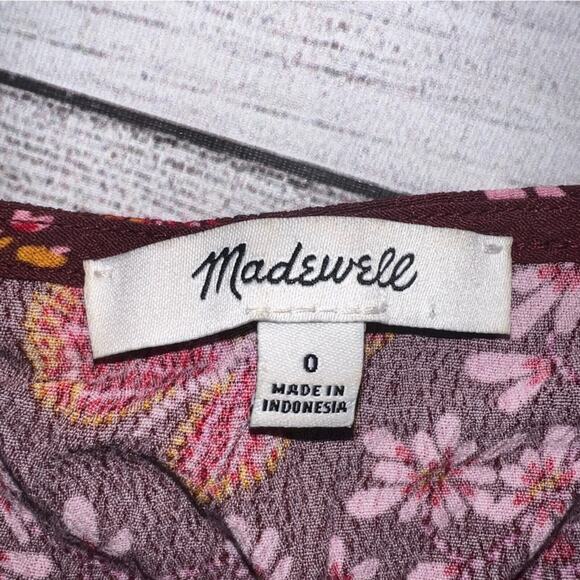 Madewell Women's Tie-Sleeve Wrap Top Burgundy Butterfly Print Size 0 - Picture 6 of 8